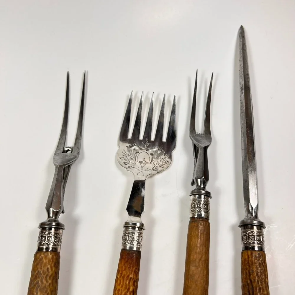 Vintage Antique Carving Set Harrison Bros & Howson 1880's Lot of 4